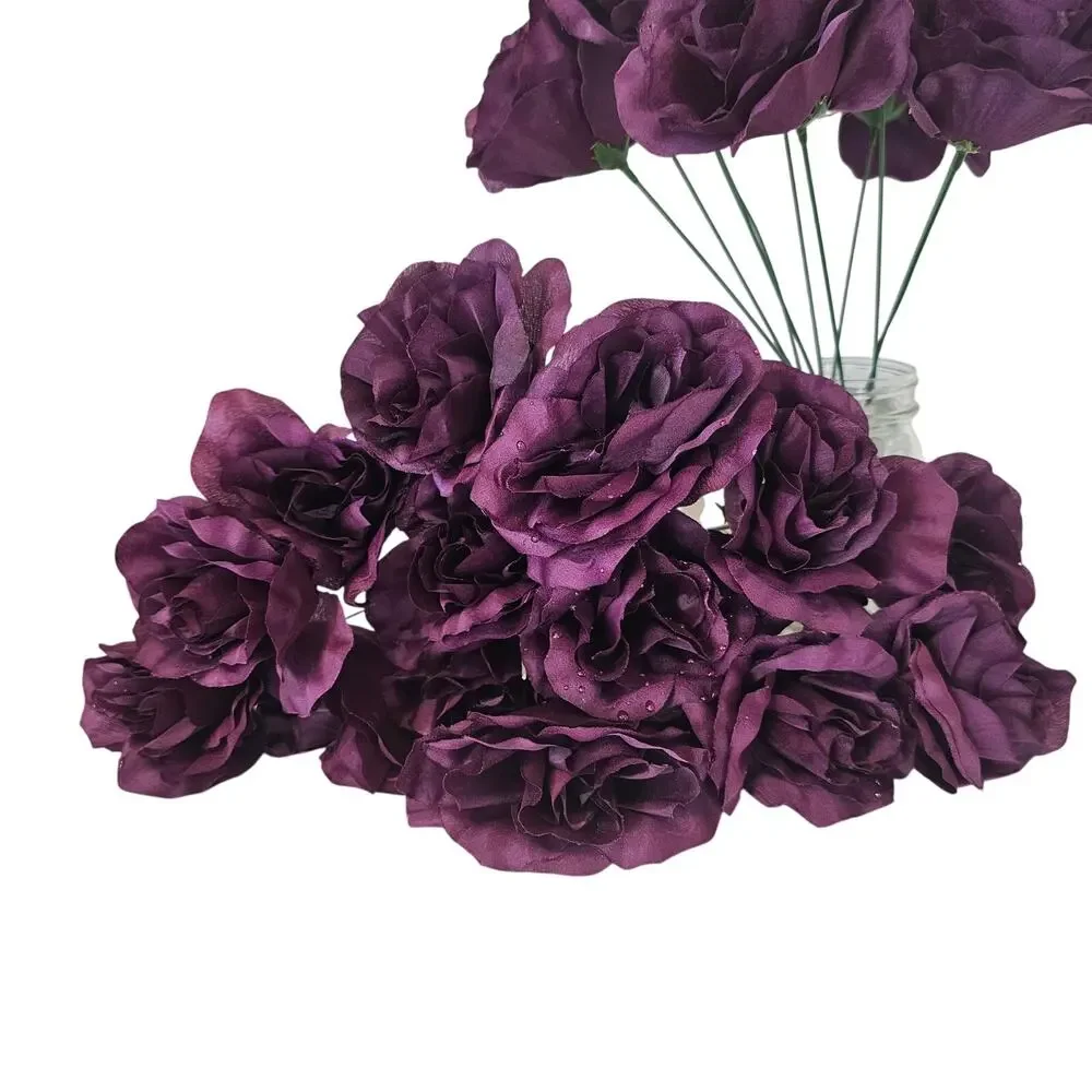 26 Plum Wine Purple Silk Rose Stems 3.5